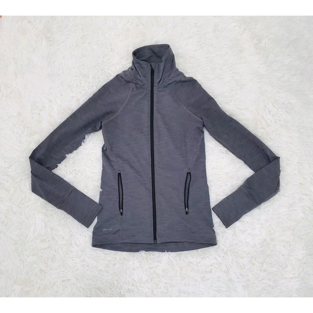 Nike Jacket Womens Small Gray Solid Running Full Zip Dri Fit Sweatshirt - Picture 2 of 9